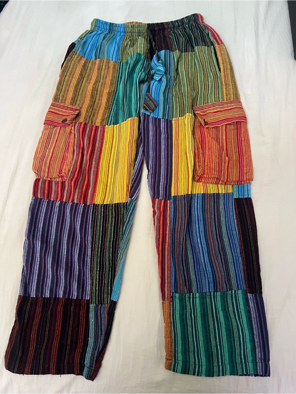 Multi-Color Patchwork Cargo Hippie Boho Pants